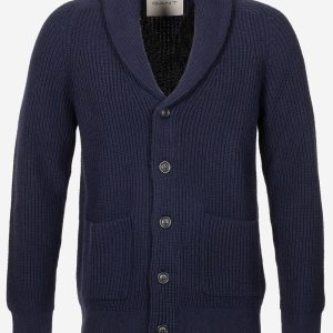 Wool Blend Shawl Collar Cardigan Evening Blue