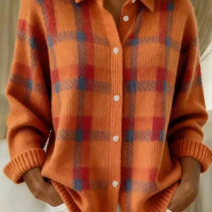 Cardigan en Tricot Doux à Carreaux