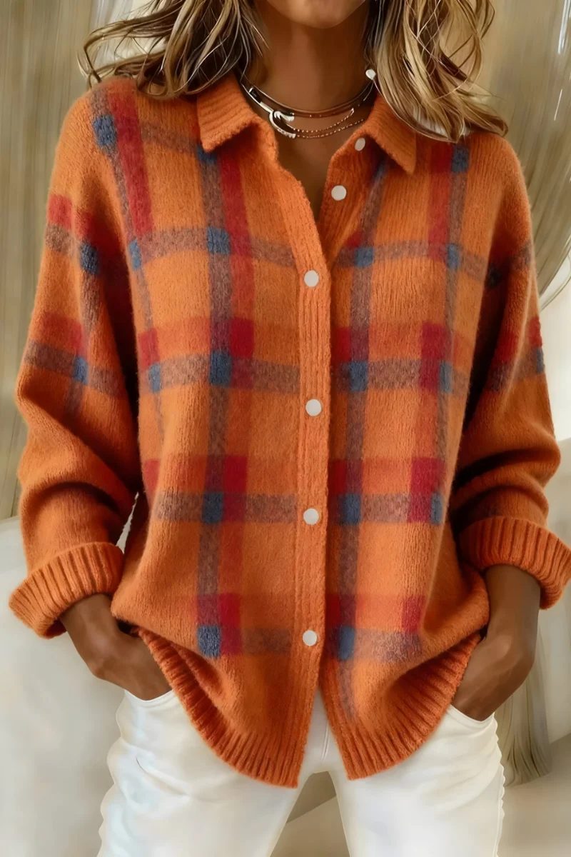 Cardigan en Tricot Doux à Carreaux