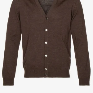 Knitted Cardigan Merino Dark Brown Melange