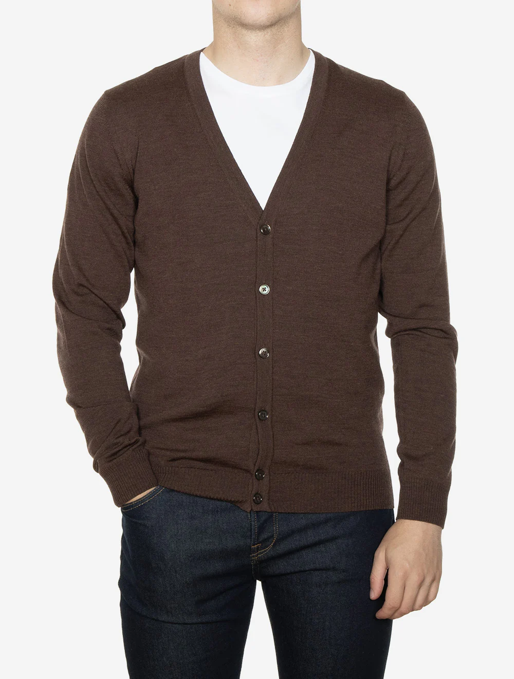 Knitted Cardigan Merino Dark Brown Melange – Image 2