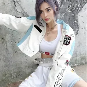 Bomber Varsity Bleu et Blanc Femme