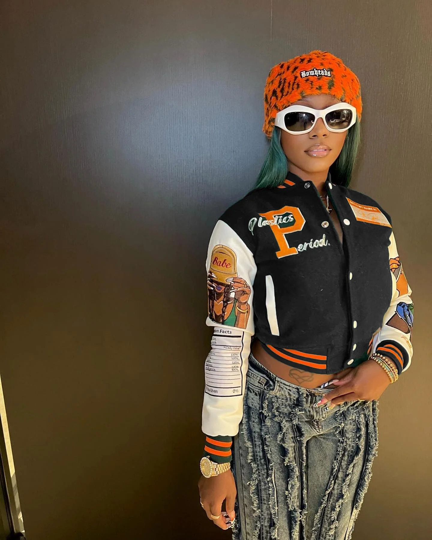 Veste Teddy Américaine avec Broderie "peace" – Image 2