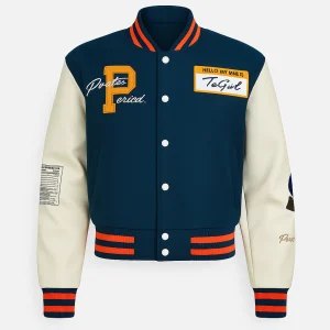 Veste Teddy Américaine avec Broderie "peace"