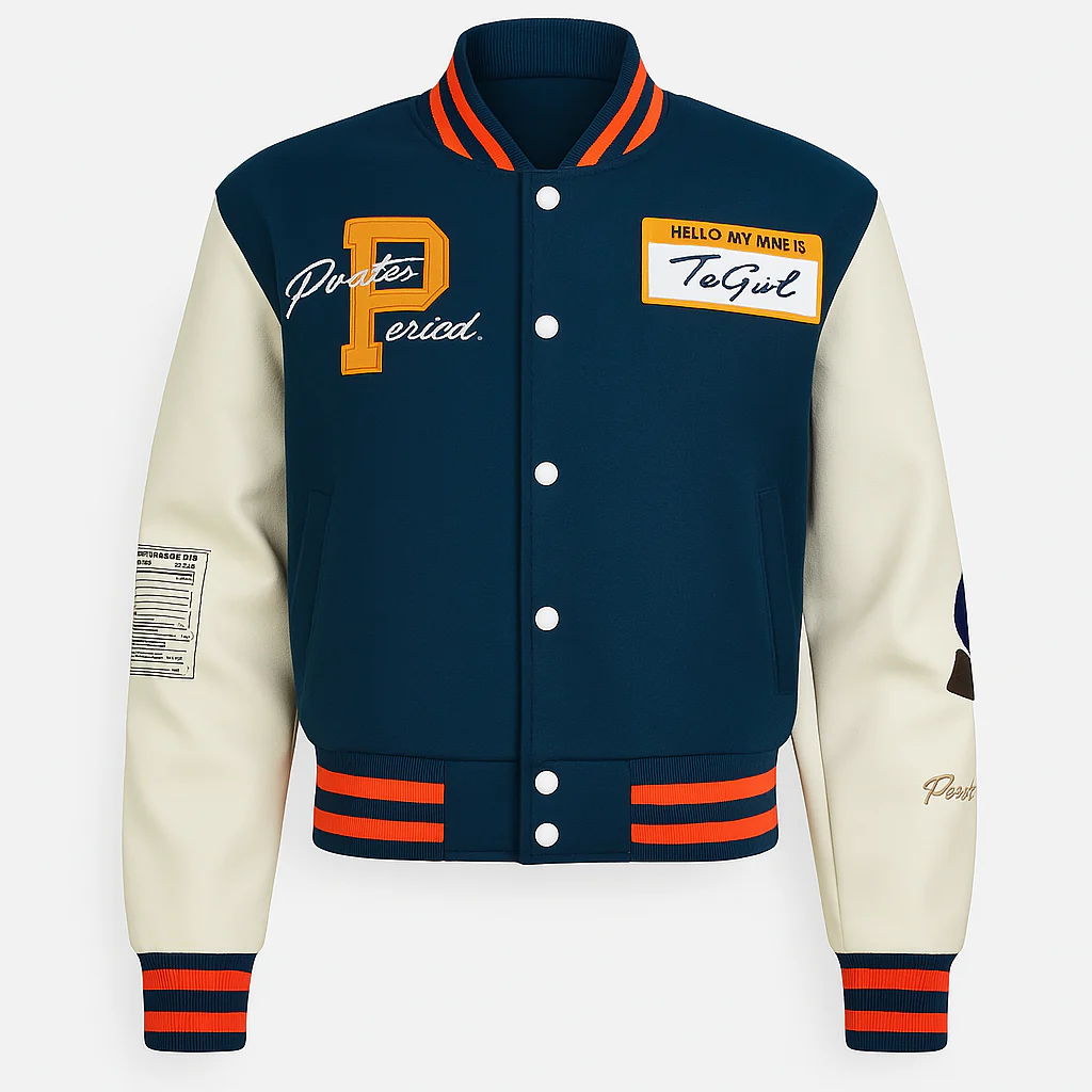 Veste Teddy Américaine avec Broderie "peace"