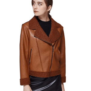 Blouson simili cuir marron femme