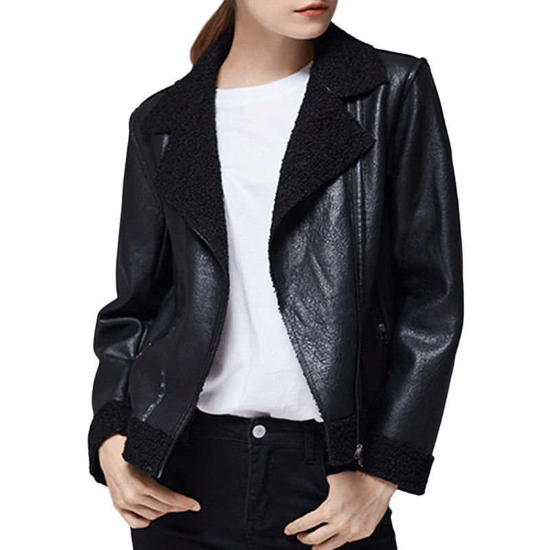 Blouson simili cuir noir femme