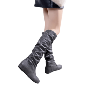 Bottes hautes plissées en simili cuir à bout rond