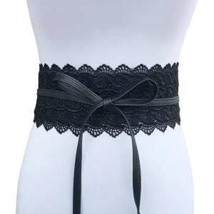 Ceinture dentelle noire simili cuir