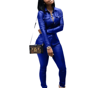 Ensemble chemise pantalon pour femme en simili cuir