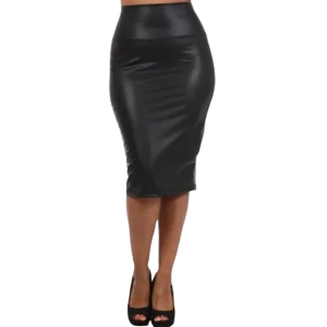 Jupe crayon simili cuir taille haute