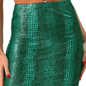 Jupe simili cuir vert effet Peau de Crocodile