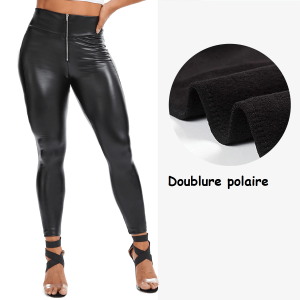 Legging simili cuir avec fermeture et doublure polaire