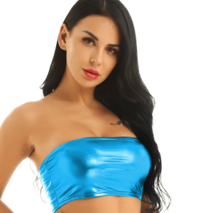 Top bandeau bleu ciel effet faux cuir