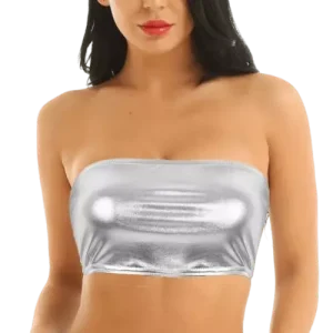 Top bandeau gris argenté – effet faux cuir