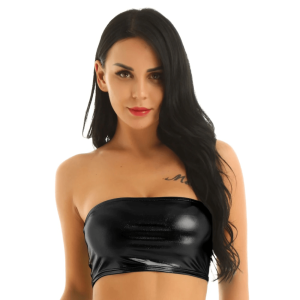 Top bandeau noir en simili cuir