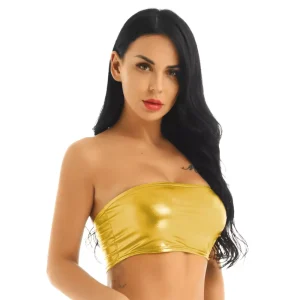 Top couleur or de type bandeau en faux cuir